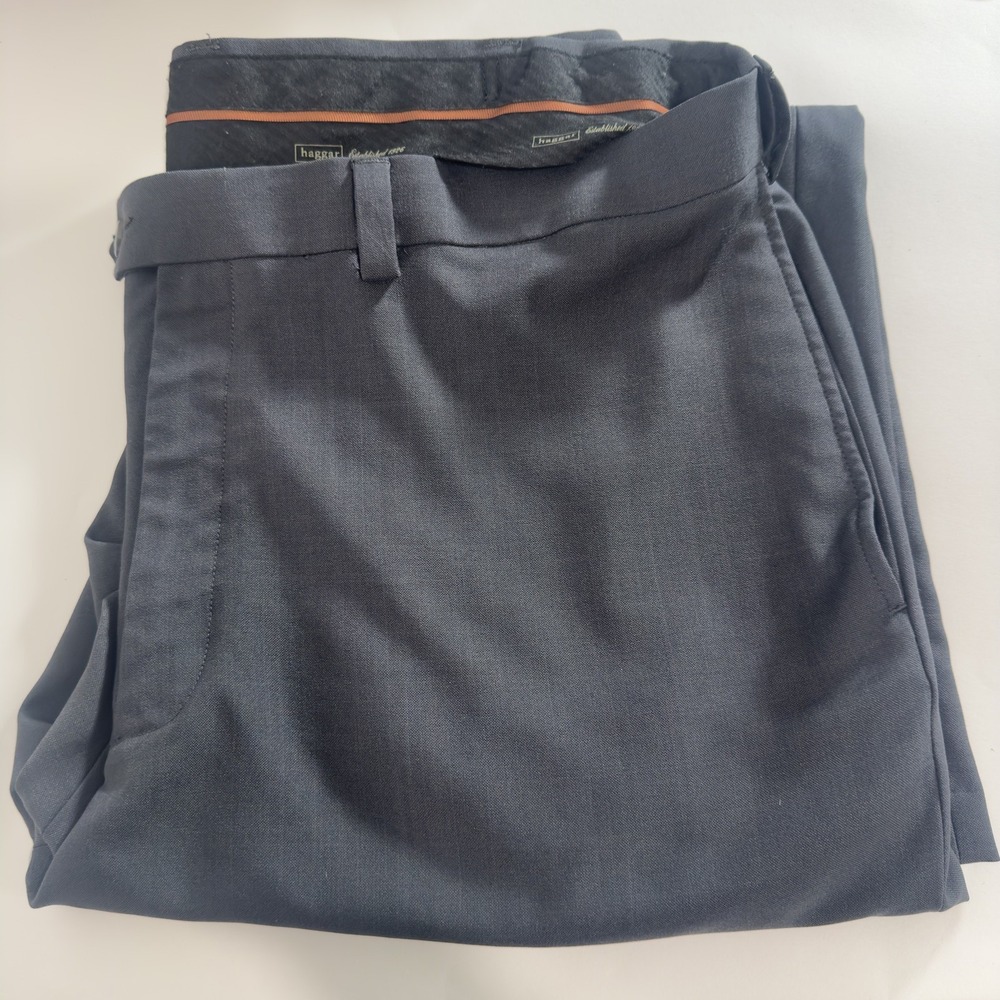 Haggar Mens Dress Pants 40x29 Charcoal Gray No Iron Flat Front Repreve